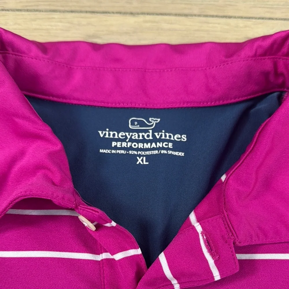 Vineyard Vines Men's Striped Performance Polo Shirt - Pink and Blue - Picture 5 of 9
